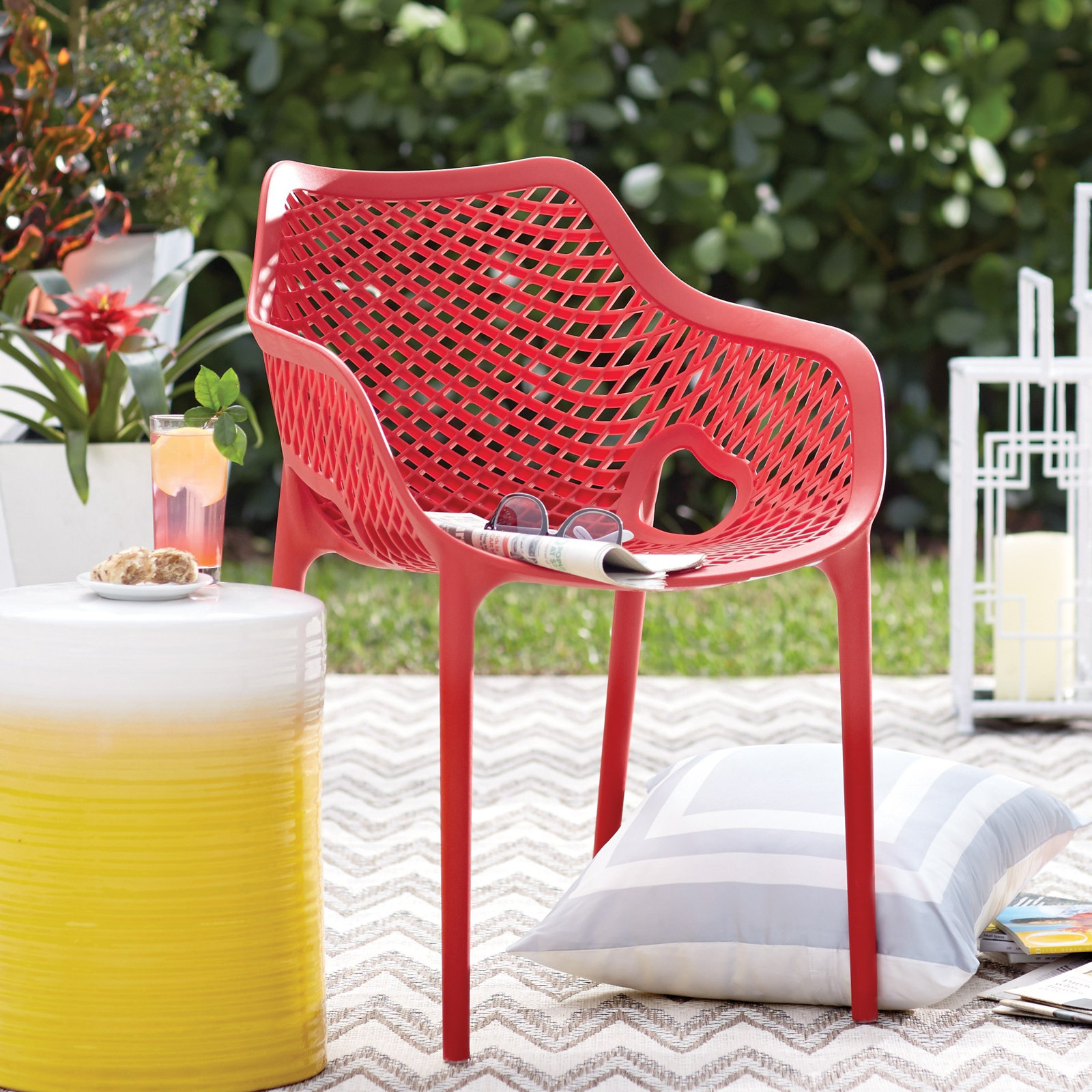 Farrah Premium All-Weather Outdoor Stacking Dining Armchair, Red