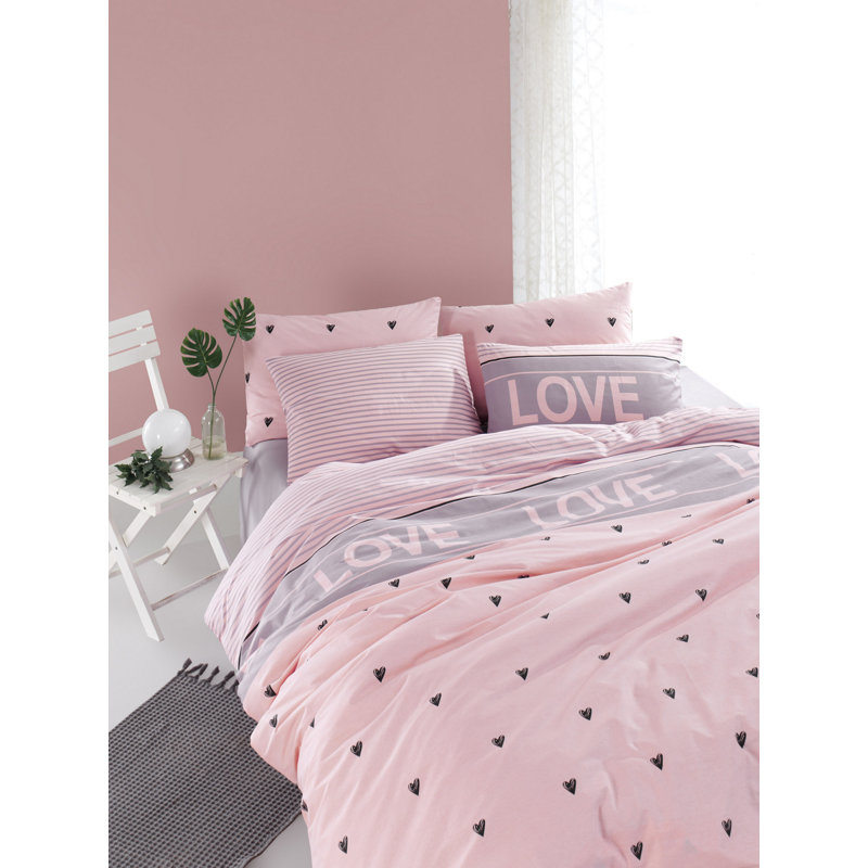 Ensemble de housse de couette 100% coton fleuri lilas / blanc 2 pièces