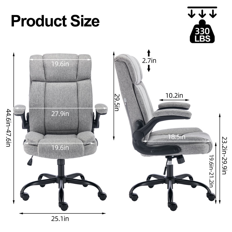 Kroen High Back Ergonomic Executive Office Chair with Flip-up Armrests (Gray), Gray