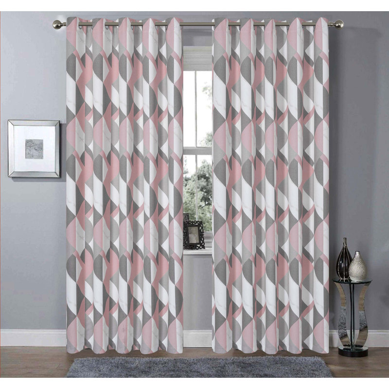 Room Darkening Curtain Panel Pair, 137cm Width x 117cm Drop, Pink