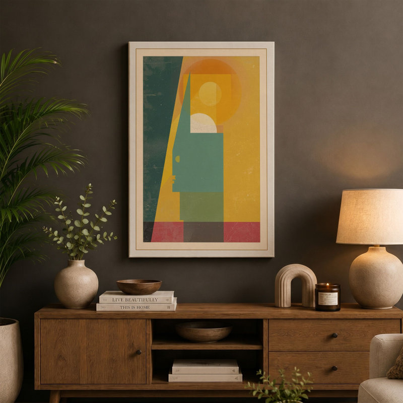 Constructivist Forms Geometric - Wrapped Canvas, 30x20 - 76.2 x 50.8 cm, Teal Border