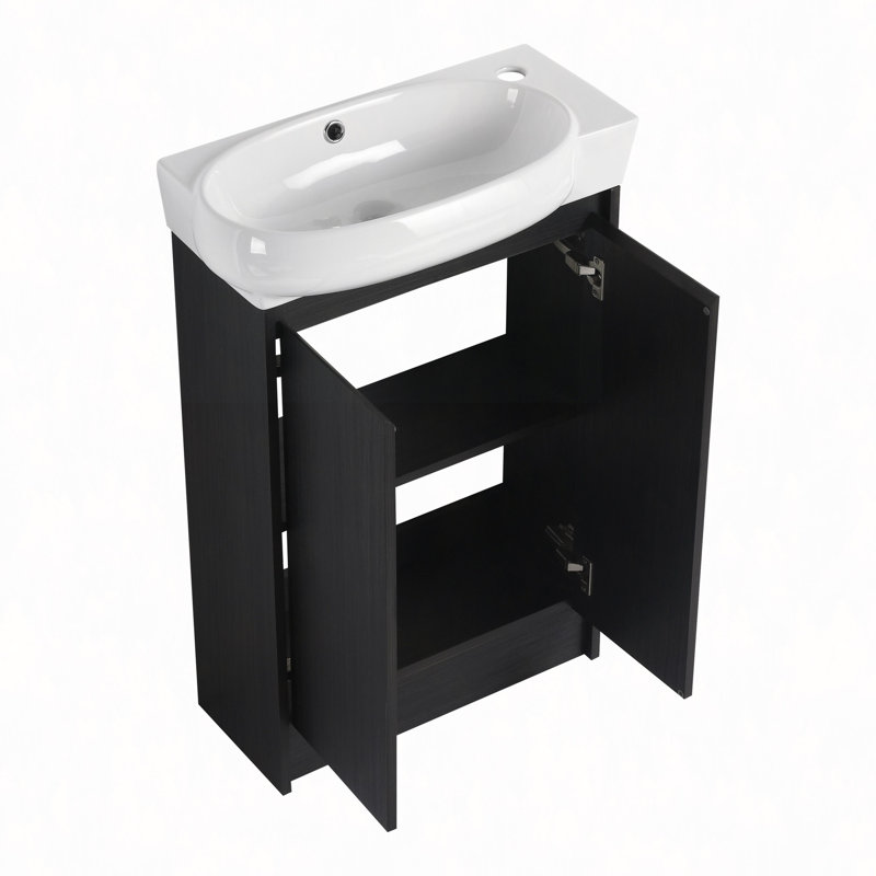 Meuble-lavabo autoportant de 23 po avec lavabo et portes à fermeture douce, Noir châtaignier