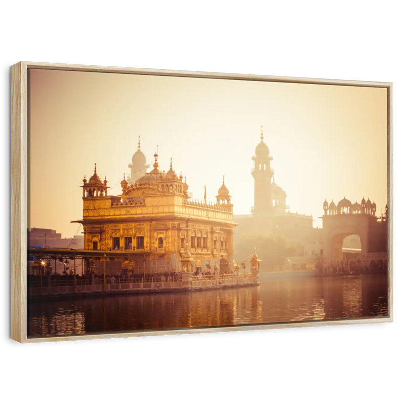 Harmandir Sahib Temple, Floating Frame Natural Wood, 13" X 9"