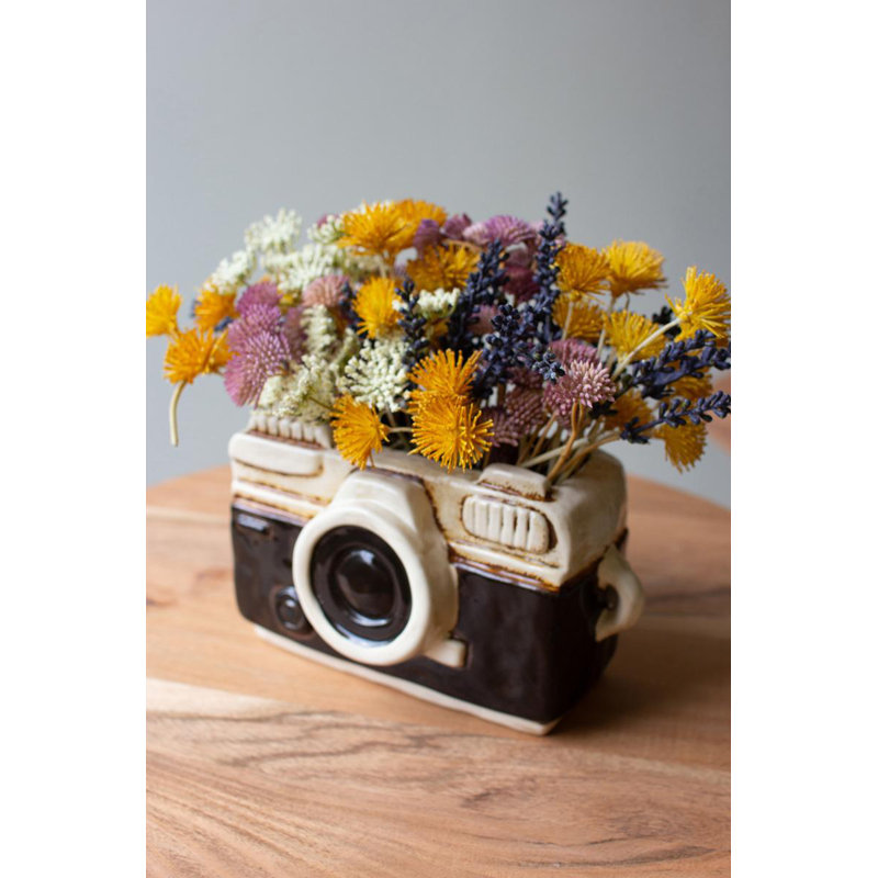  Artistic Camera Shaped Ceramic Planter – 5.5" Tall