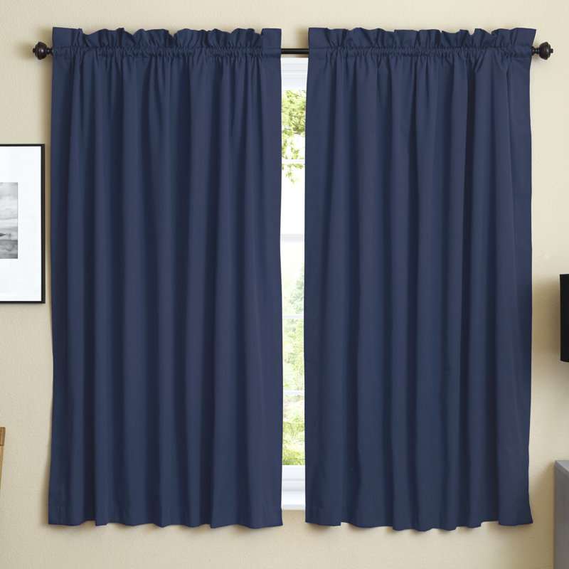 Currahee Cotton Blend Room Darkening Curtain Pair, Navy Blue, 52" W x 63" L