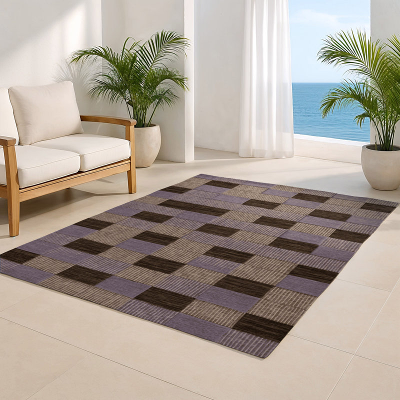 Tapis intérieur / extérieur noir à carreaux, Rectangulaire 2 pi x 3 pi
