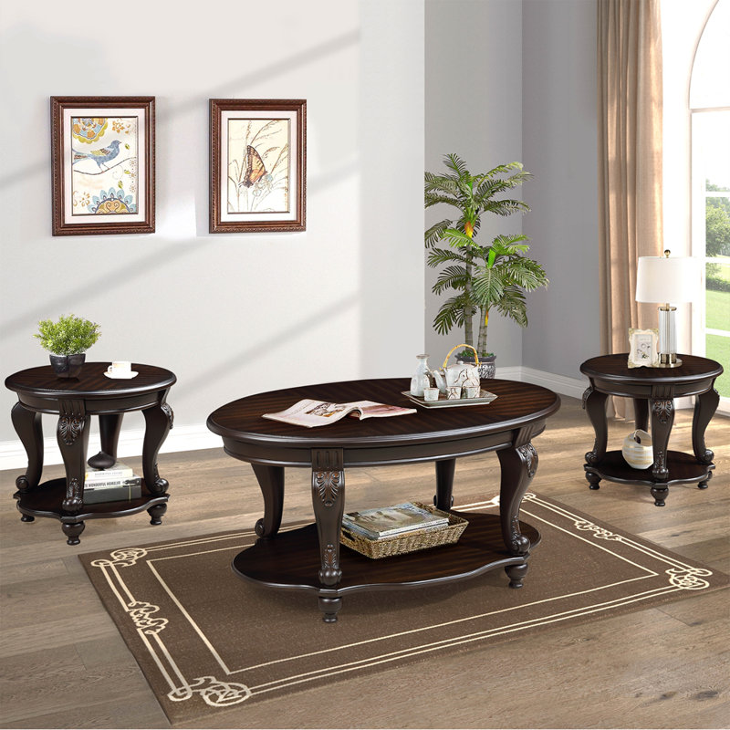 22'' Two Tone Round End Table,Solid Wood Sofa Side Table With Shelf,Living Room Corner Table Easy Assemble