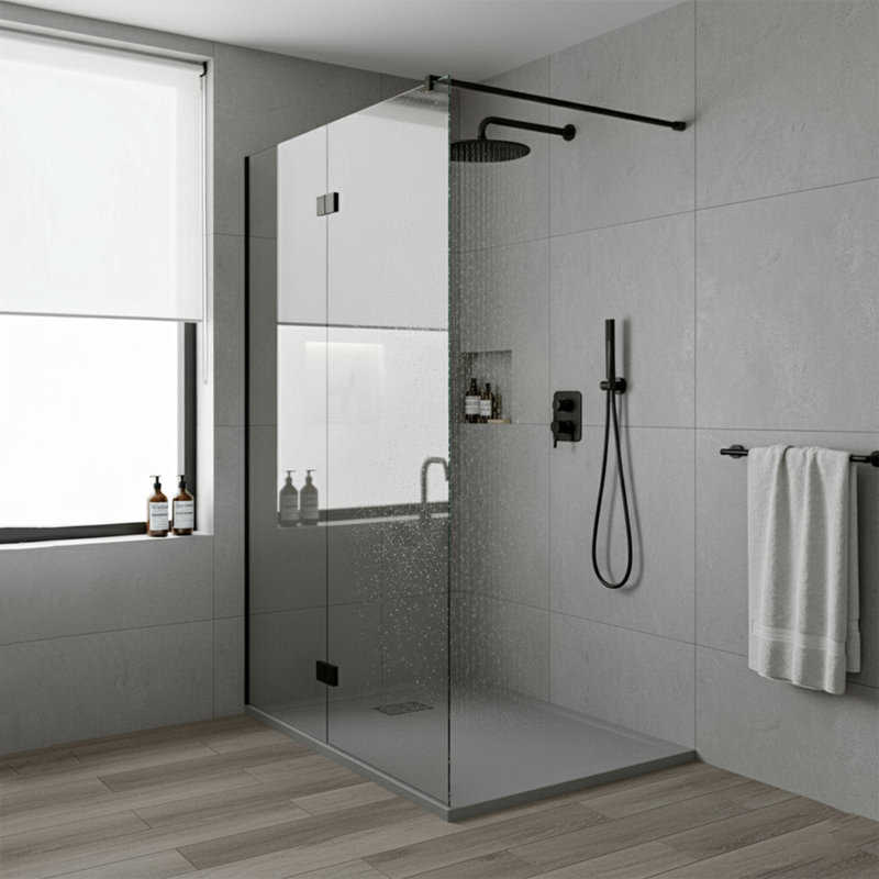 Solid Surface Shower Base Tray, Gray