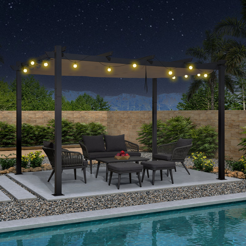 3.6m x 3m Metal Pergola, Khaki