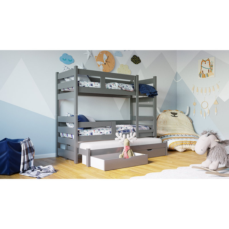 Hilmer Kids Bunk Bed and Mattress by Harriet Bee, Grey
