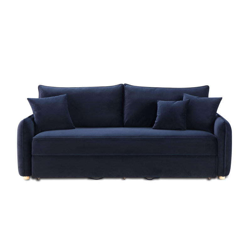 Canapé modulaire en velours bleu avec canapé-lit et options de rangement pratiques