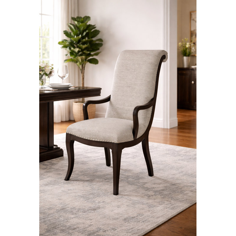 Fauteuil de salle à manger rembourré de 24 po de largeur avec garniture cloutée et structure en bois massif espresso Dows