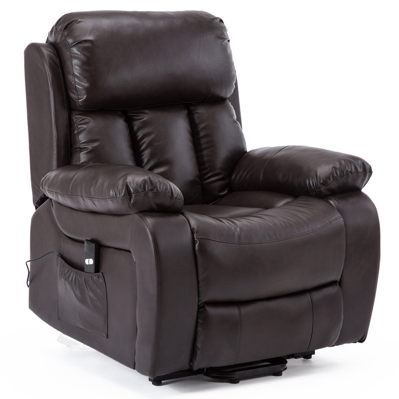 96cm Wide Lift Assist Standard Recliner with Massager, Brown, Dual Motor Lift Assist
