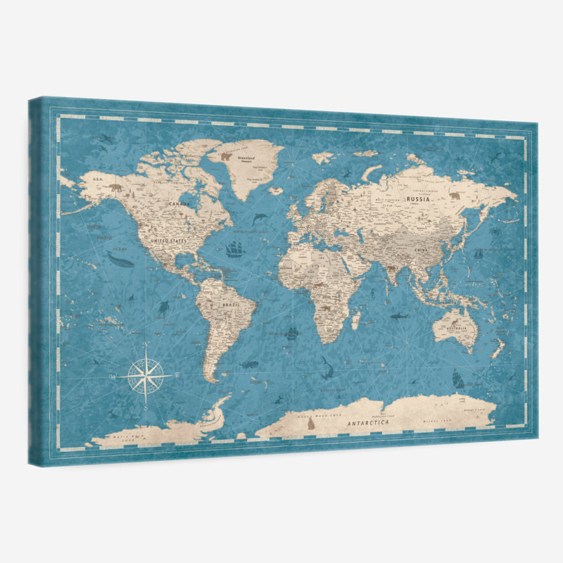 Push Pin World Milstead - Blue, 16" H x 24" W