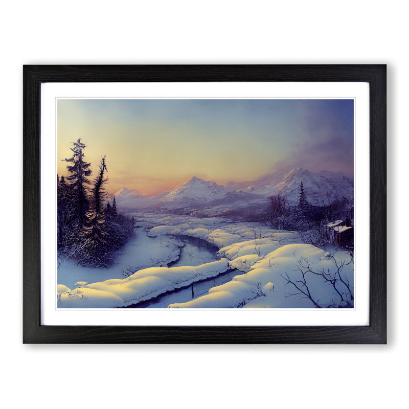 XH1022-10248X Winter Sunrise Mountains Vol.4 - Single Picture Frame Print, 46cm H x 64cm W x 2cm D, Black Framed