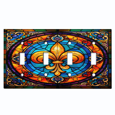 Couvercle de plaque d'interrupteur en métal; Bascule à 4 bandes standard des États-Unis - image imprimée du vitrail Fleur de lis