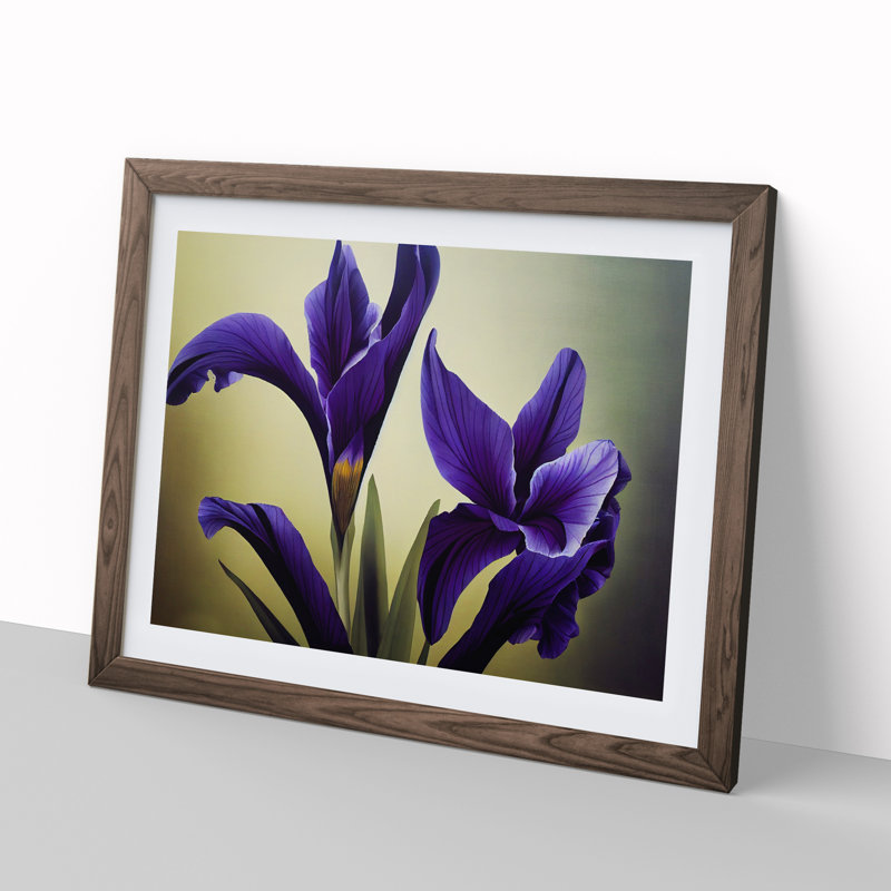 Picturesque Iris Flowers 1 Piece Single Picture Frame Wall Art, 34cm H x 46cm W x 2cm D, Walnut Framed