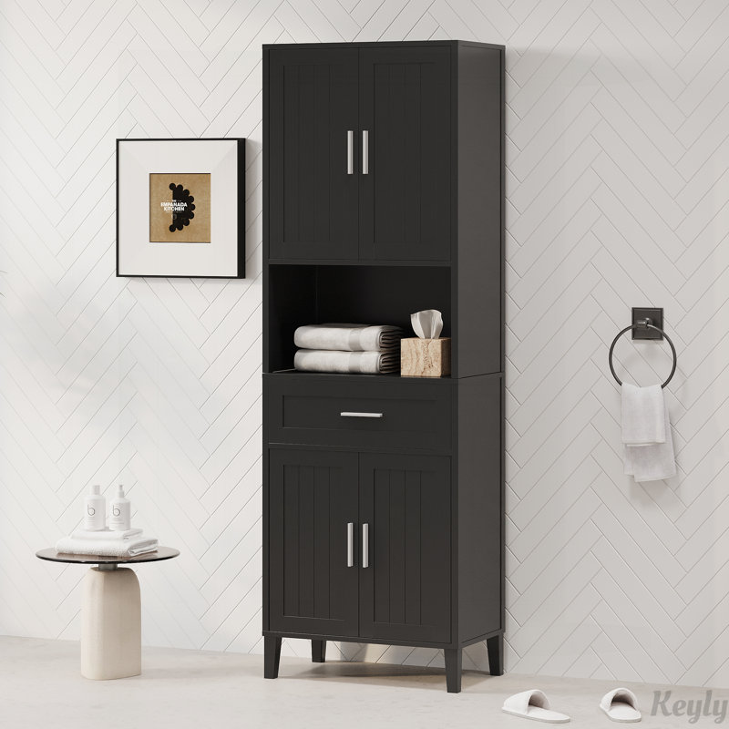 70.9" High Freestanding Tall Bathroom Cabinet with Drawer,Soft-Close Doors,Adjustable Shelves, Black