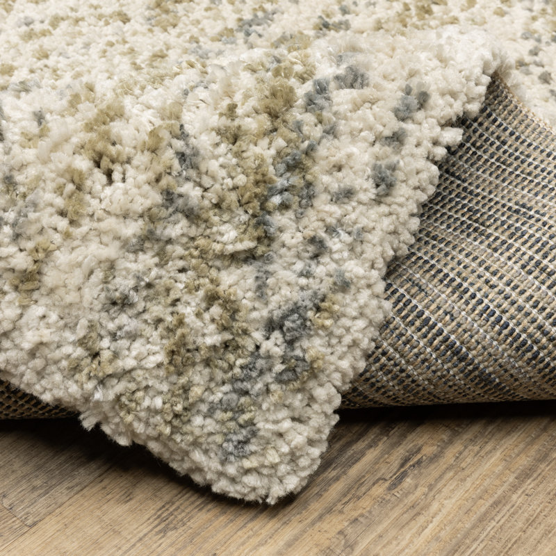 Tapis ivoire / doré à poils longs Ione, Tapis de couloir 2 pi 3 po x 7 pi 7 po