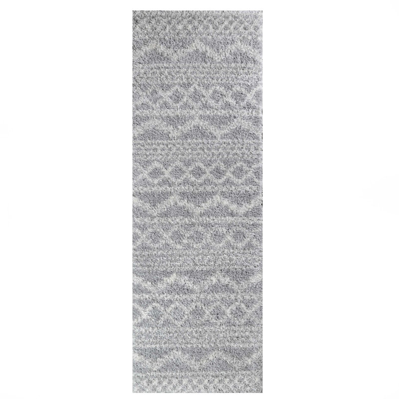 Geometric Bohemian Indoor Plush Shag Area Rug, Runner 2'7" x 8'