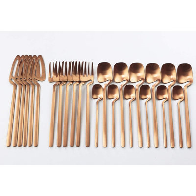 Ensemble de couverts 24 pièces en acier inoxydable pour 6, 18/10 ustensiles polis mat antirouille avec emballage cadeau, lavable au lave-vaisselle