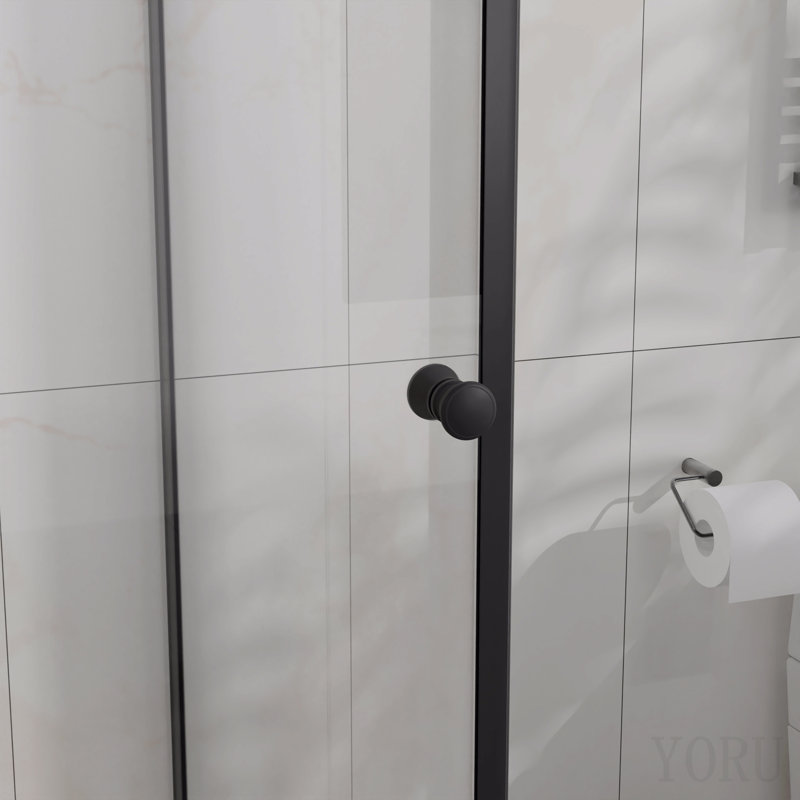 Cabine de douche sans cadre 36 po x 36 po X P 72 po H, porte de douche en coin avec Verre trempé transparent, ouverture pivotante, finition noire