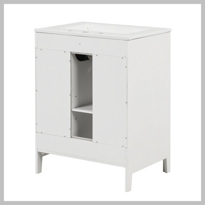 Meuble-lavabo 24 po avec lavabo, meuble-lavabo avec deux tiroirs et porte, tablette réglable, bois massif et panneau de fibres à densité moyenne, blanc