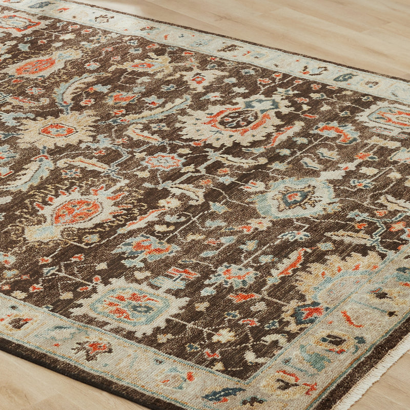 Hand Knotted Wool Oriental Area Rug in Brown, Rectangle 2' x 3'