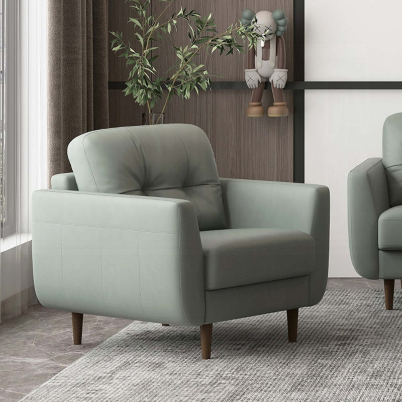 Chaise d'appoint en cuir italien avec capitonnage à boutons