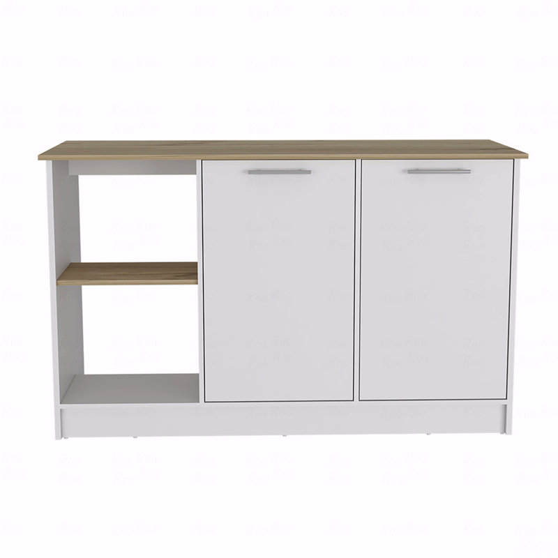 Kitchen Island, Four Open Shelves, Two Cabinets, White