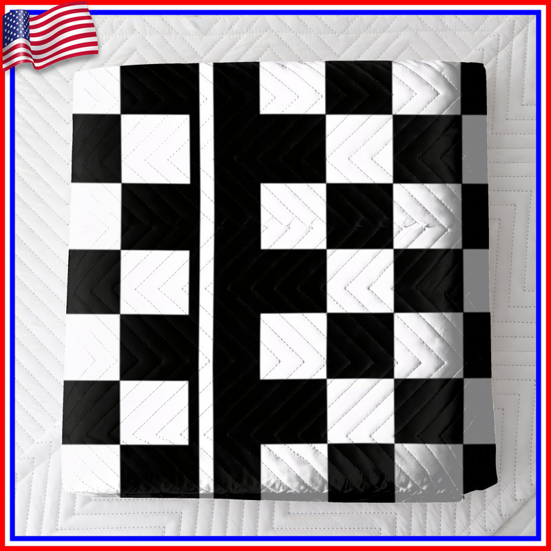 Black White Checkered Quilted Bedspread All Sizes, Full / Double