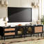 Meuble télé compatible avec téléviseur 80 pouces, design élégant, noir, avec rangements multifonctionnels.