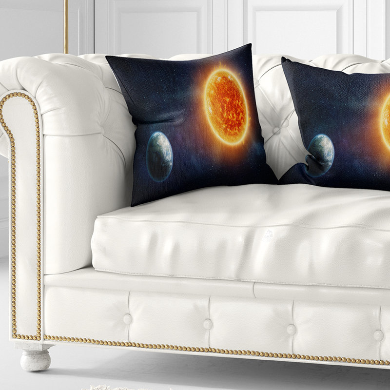 Coussin imprimé Terre et soleil, 16 po x 16 po, Coussin décoratif