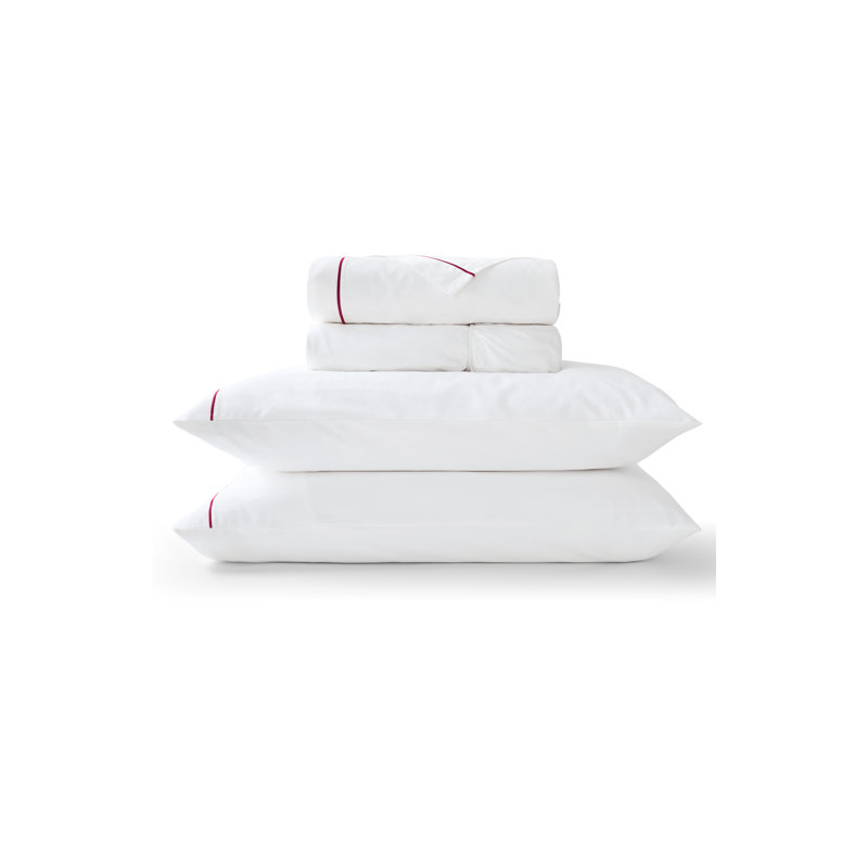Premium Sateen Sheet Set, White/Fuchsia, King Sheet Set