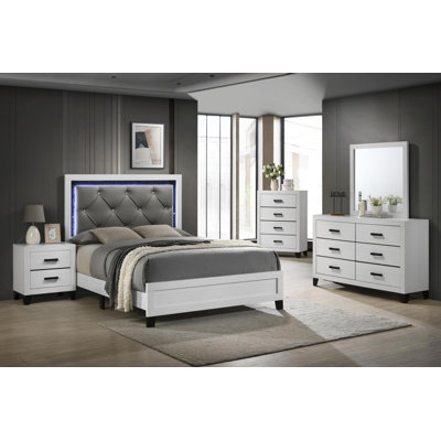 Structure de lit double - Commode - Miroir - Commode - Table de chevet