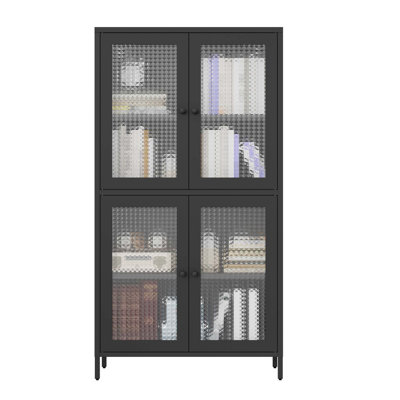 Classic Metal Storage Cabinet Display Cabinet With 4 Glass Doors 4 Shelves Cabinet Bookcase Side Cabinet For Home Office Living Room Kitchen Hallway