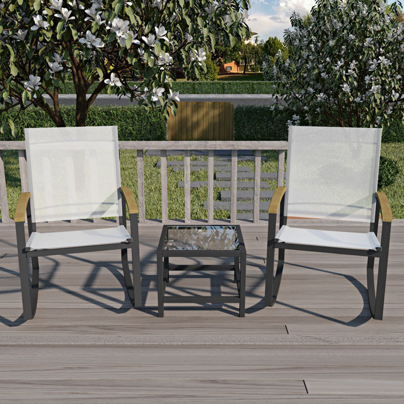 Ensemble de conversation pour terrasse pour 2 personnes avec table d'appoint en verre pour cour, balcon et appartement