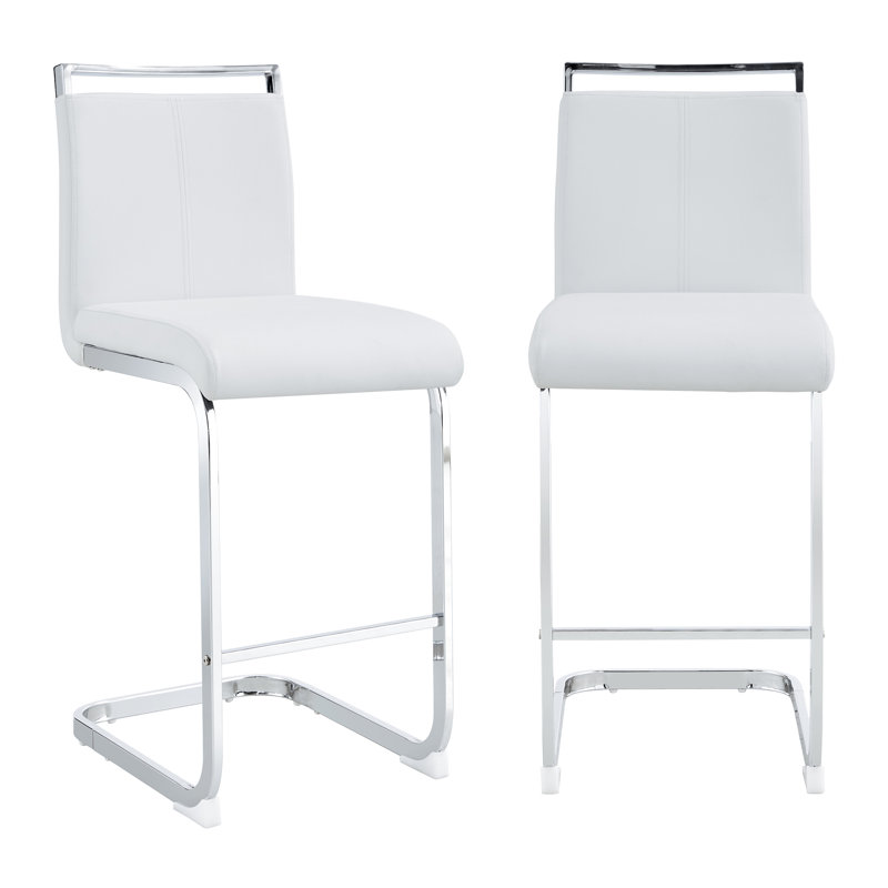 Chatrice 25'' Faux Leather Bar Stool, White, Silver