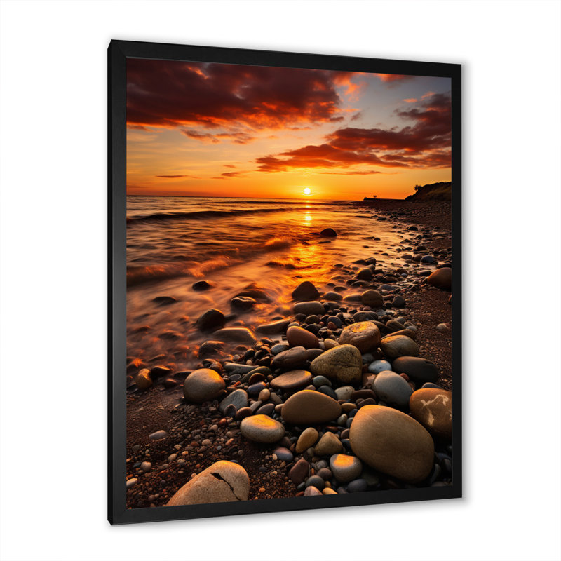 Hurless Beach Sunset Golden Hour Glow, H 32 po x l 24 po x P 1 po, Cadre photo noir