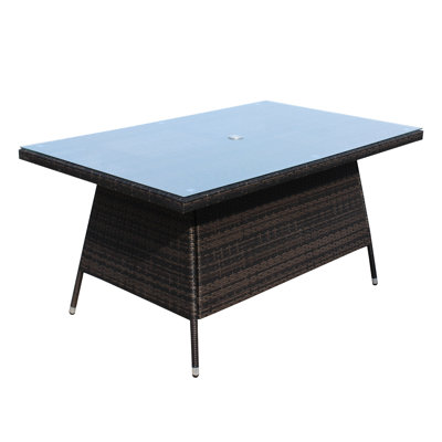 Rectangular Patio Table With Tempered Glass - Aluminum Frame, Brown Pe , And Water Resistance, Assembly Needed Outdoor Clear & Brown, , Included