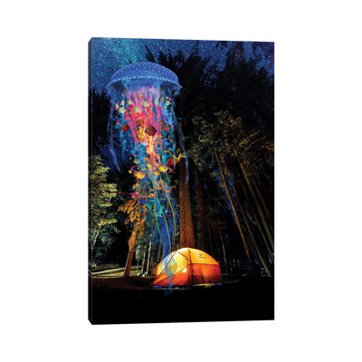 Electric Jellyfish Visits A Campground by David Loblaw - Wrapped Canvas Print