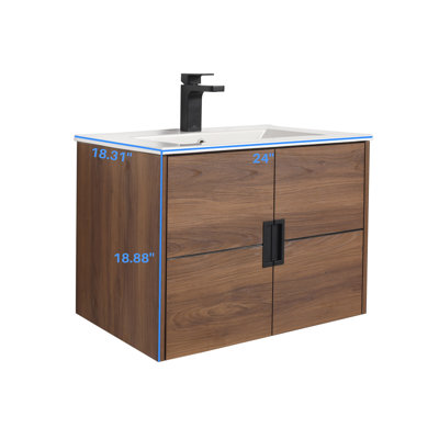 Meuble-lavabo mural 24 po avec lavabo flottant avec lavabo en céramique Leonia