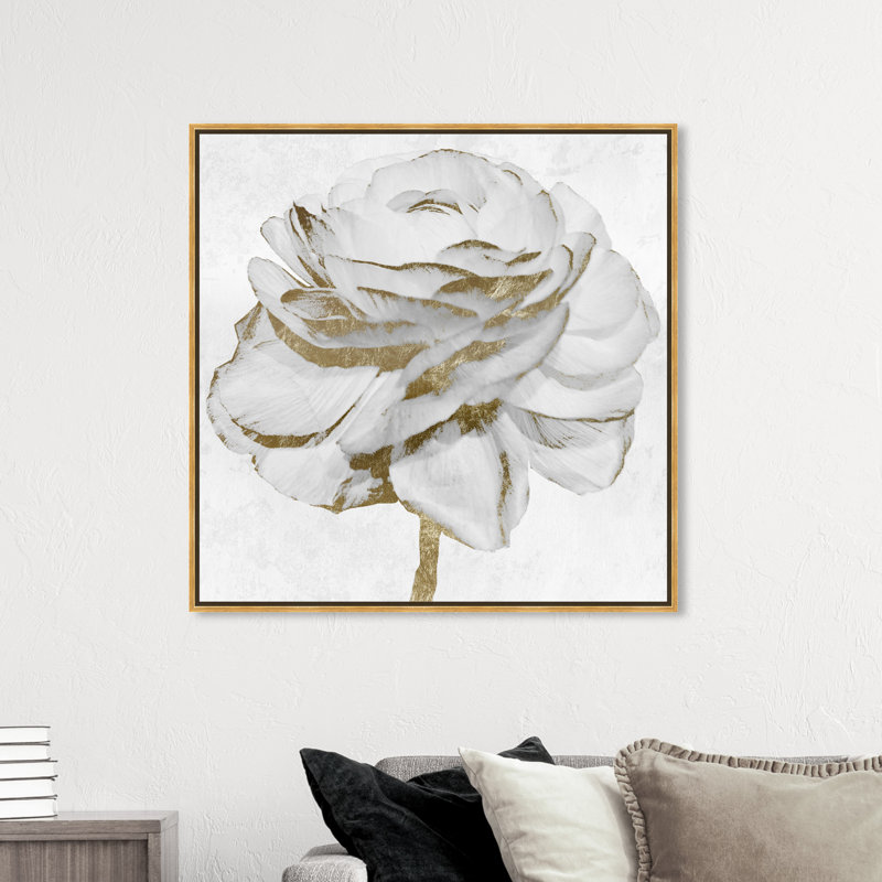 «White Gold Peony», reproduction d'art sur toile, Cadre doré, H 40 po x l 40 po