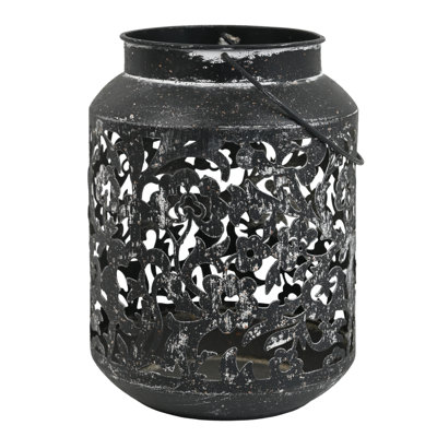 Distressed Metal Candle Lantern with Handle, Vintage Lantern for Indoor Outdoor Use – Tabletop Patio Wedding Mantel Decor