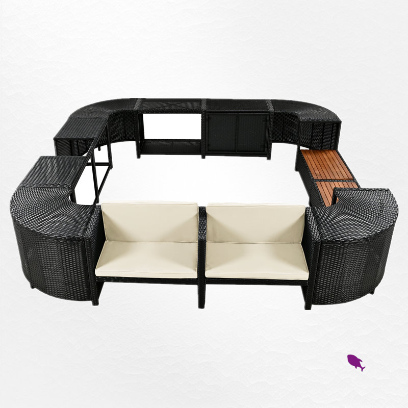 Ensemble de conversation d'extérieur en osier pour 4 personnes avec coussins et rangement, Beige