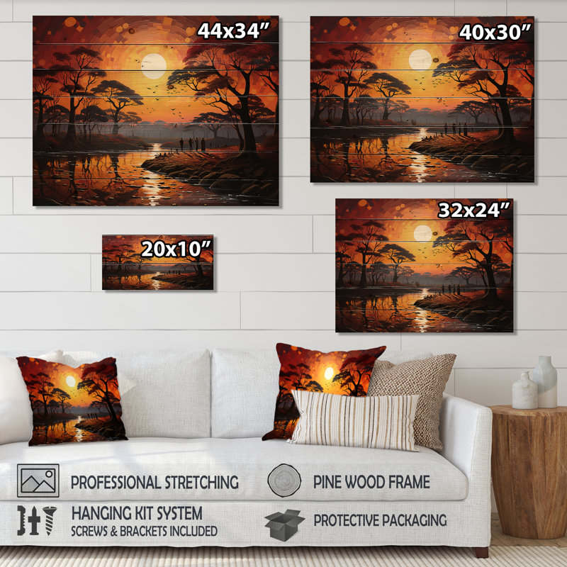 Sérénade de la savane africaine sur impression sur bois, H 24 po x l 32 po x P 0,78 po
