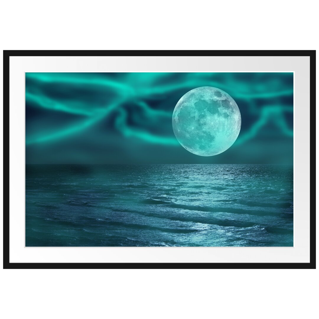 Gerahmtes Fotoposter 'Ruhige See mit Vollmond'