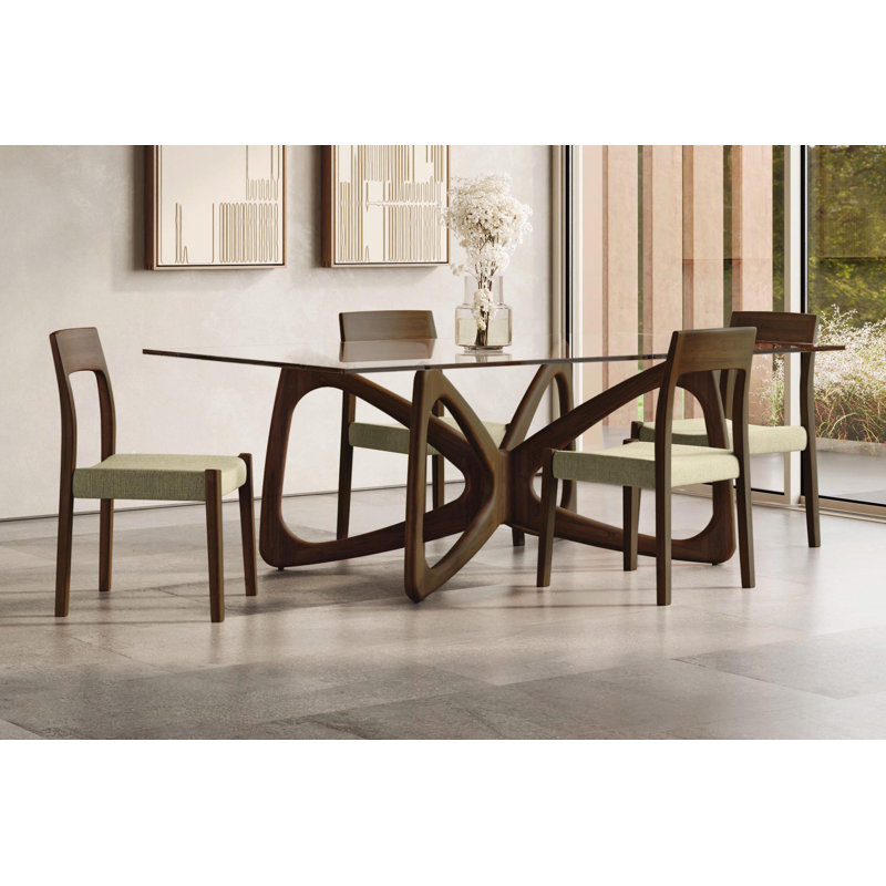 Butterfly Dining - Glass Top Table, Natural Walnut, 30"H x 56"L x 35"W