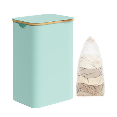 Laundry Basket With Lid, Slim Laundry Hamper, 65L, Space-Saving, Removable Mesh Liner, Oxford Fabric, Bamboo Handles, Collapsible, 42 X 22.5 X 70.5 Cm
