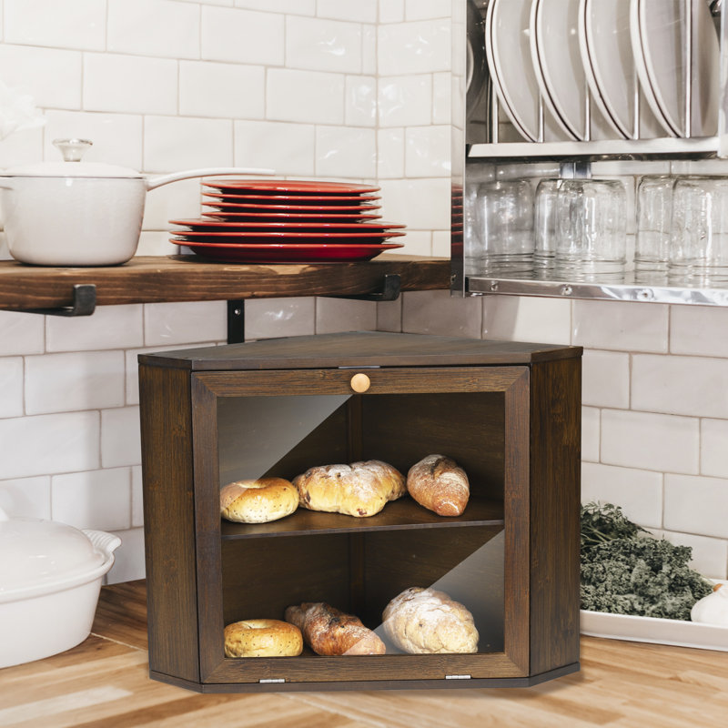 Boîte à pain d'angle à double couche pour comptoir de cuisine, salle de rangement des aliments, Brun